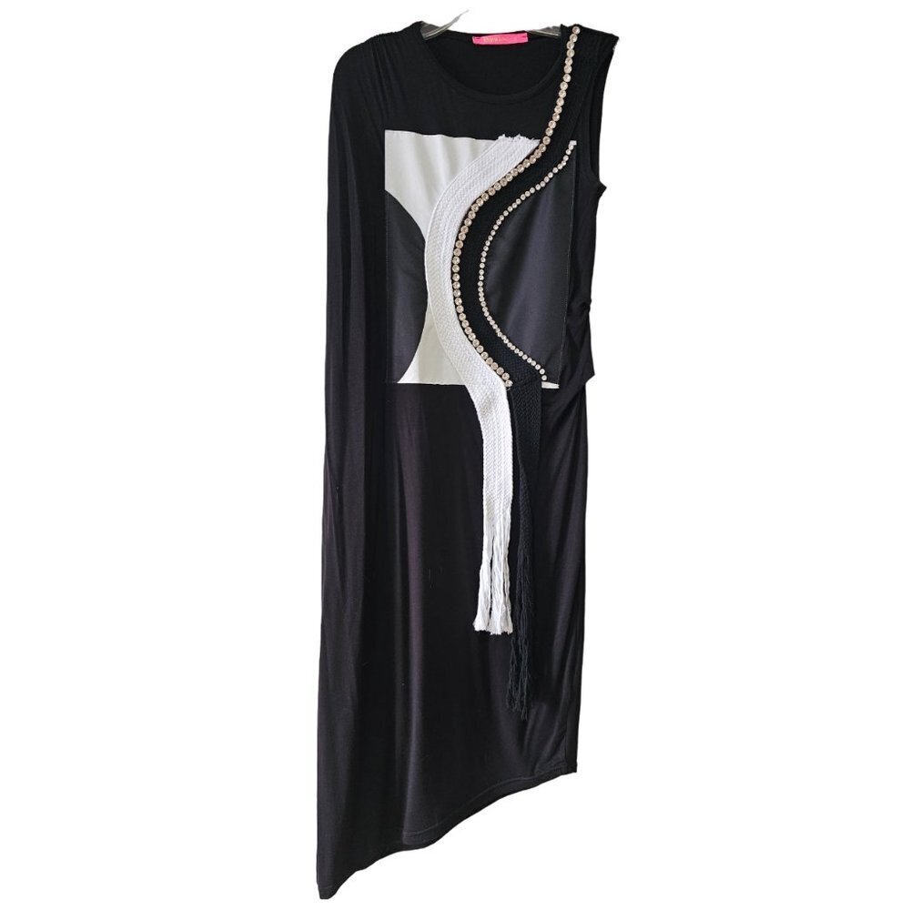 Asymmetrical Dress, Women's Rhinestone Party Midi Dress, Dqmane, S